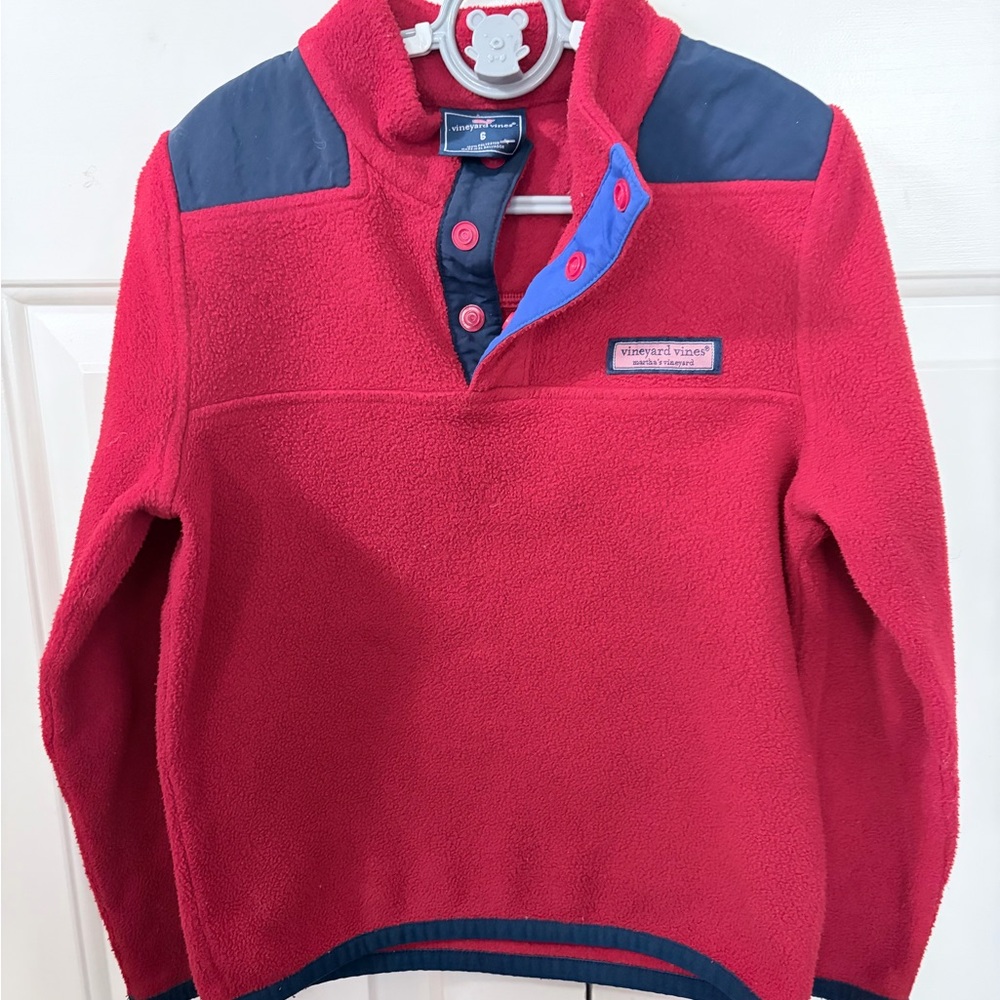 Vineyard Vines Kids Red and Navy Fleece Pullover